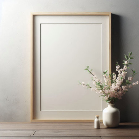 Blank picture frame mockup, 3d rendering. Computer digital drawing.