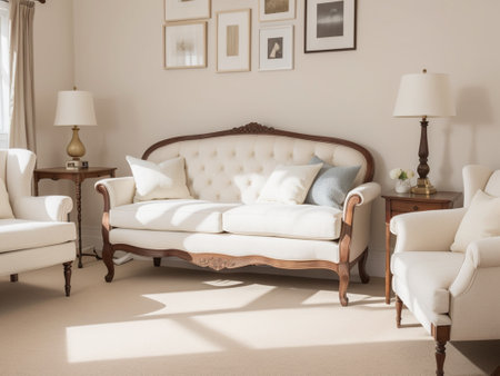 interior of living room with sofa and armchair, vintage style