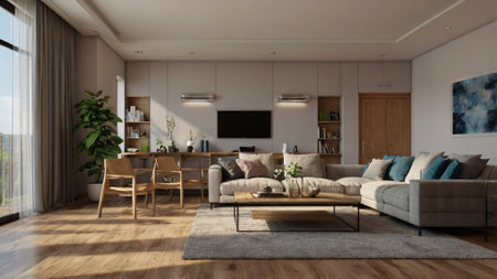 3d rendering of modern bright interiors Living room mockup illustration