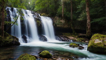 Beautiful waterfall in the forest, long exposure, long exposure.の写真素材