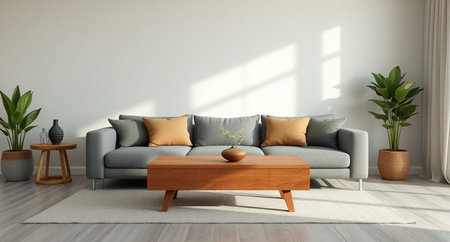 interior with grey sofa. 3d render illustration mock-upの写真素材