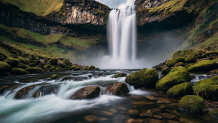 Seljalandsfoss waterfall in South Iceland. Long exposureの写真素材