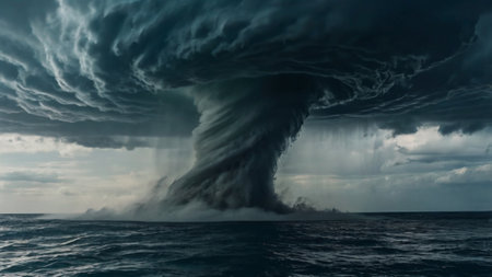 Storm in the sea, thunderstorm over the sea, natural disasterの写真素材