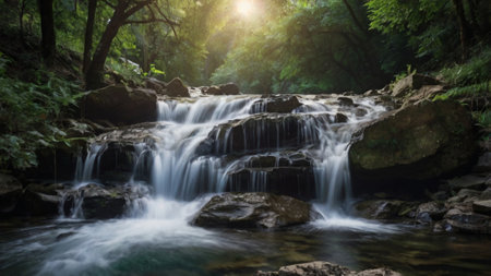 Beautiful waterfall in the forest,Thailand,Long exposure.の写真素材