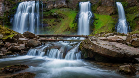 Waterfall in the mountains. Long exposure. Long exposure photography.の写真素材
