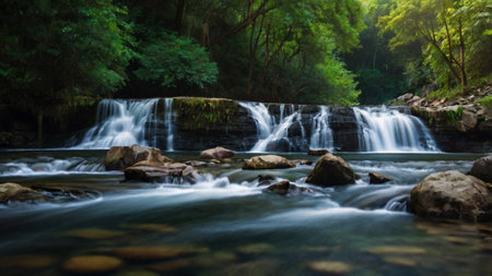 waterfall in deep forest at kanchanaburi province,Thailandの写真素材