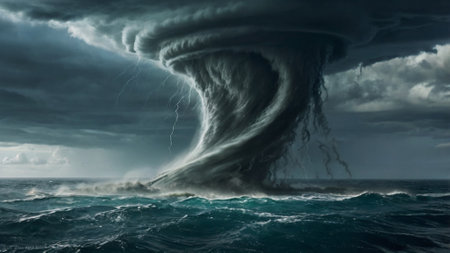 Tornado in stormy sea. 3d render illustration.の写真素材
