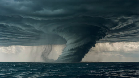 Storm in the sea. Thunderstorm over the sea. Natural disasterの写真素材