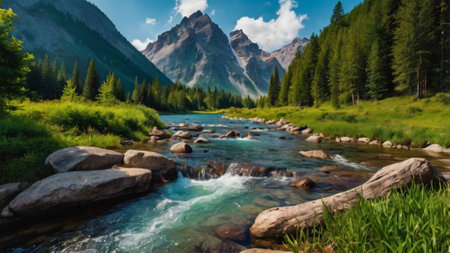 Mountain river in the Altai mountains. Beautiful nature landscape.の写真素材
