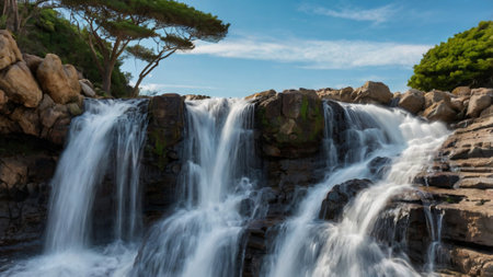 Waterfall in Costa Brava, Girona, Catalonia, Spainの写真素材