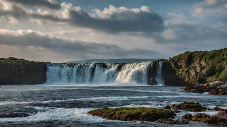 Gullfoss waterfall in Iceland. Panoramic view.