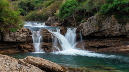 Waterfall in the mountains of Mallorca, Balearic Islandsの写真素材