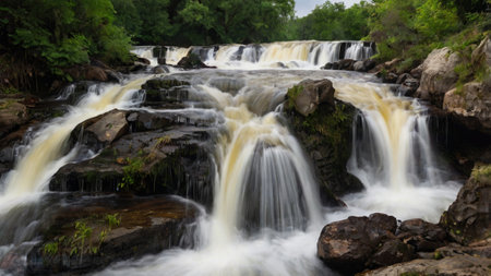 Waterfall in the forest, beautiful waterfall in the forest. Waterfall in the forestの写真素材