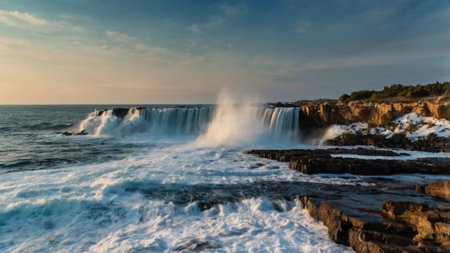 Panoramic view of Niagara Falls in Ontario, Canada during sunset.の写真素材