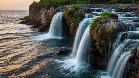 Panoramic view of the waterfall on the island of Rhodes, Greeceの写真素材