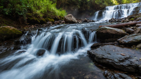 beautiful waterfall in the forest, long exposure shot with slow shutter speed