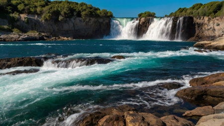 Panoramic view of Rhine Falls in Switzerland, Europe.の写真素材