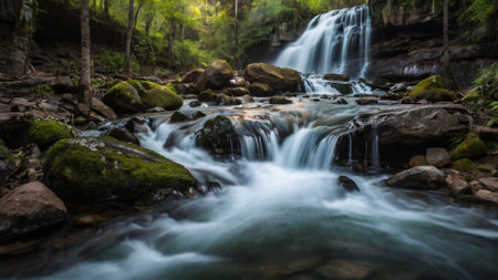 Beautiful waterfall in the forest at Phu Kradueng National Park, Loei, Thailandの写真素材