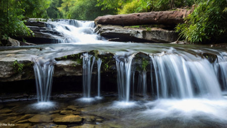 waterfall in deep forest at Doi Inthanon National Park, Thailandの写真素材