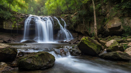 Beautiful waterfall in deep forest at Phu Soi Dao National Park, Thailandの写真素材