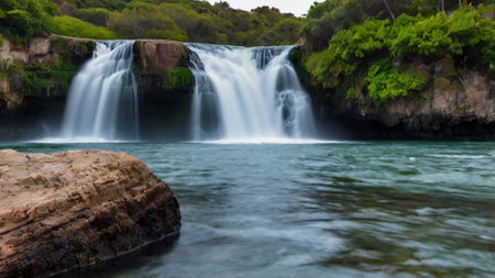 Panoramic view of a waterfall in the national park of Croatiaの写真素材