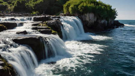 Panoramic view of a waterfall in the Adriatic Sea, Croatiaの写真素材