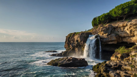 Waterfall at the coast of Costa Brava, Catalonia, Spainの写真素材