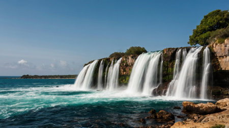 Waterfall in Croatia. Panoramic view of the beautiful waterfall.の写真素材
