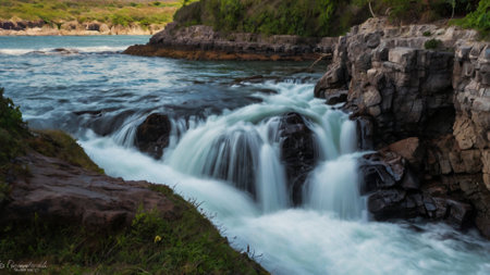 Beautiful waterfalls on the Zambezi River, Zambiaの写真素材