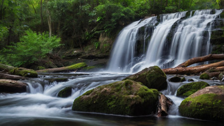 Beautiful waterfall in deep forest at Erawan Waterfall, Kanchanaburi, Thailand