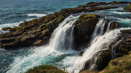 A view of the Cascais waterfall on the north coast of Portugalの写真素材