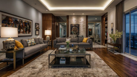 Luxury living room interior design in a modern house. 3d rendering