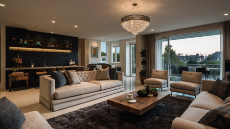 Luxury living room with sofa, armchair and coffee table