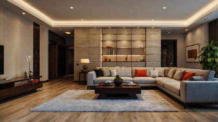 Luxury living room interior in a modern house. 3d rendering
