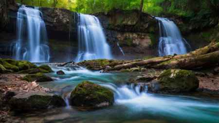 beautiful waterfall in deep forest. long exposure shot with slow shutter speedの写真素材