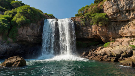 Waterfall in the mediterranean sea, Turkey. Panorama.の写真素材