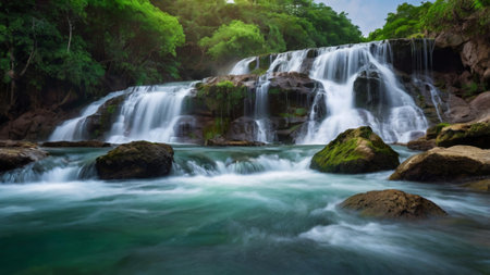 Huay Mae Kamin waterfall in Kanchanaburi, Thailandの写真素材