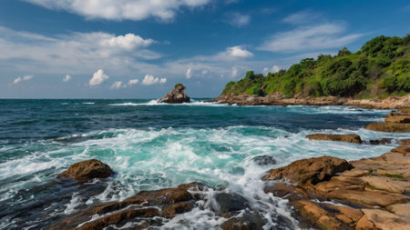 Panoramic view of the rocky coast of the island of Sri Lanka.の写真素材