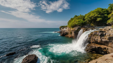 Panoramic view of the waterfall on the island of Sri Lankaの写真素材