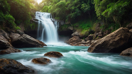 Beautiful waterfall in deep forest, Thailand. Nature and travel concept.の写真素材