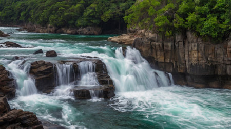 Panoramic view of the waterfall in the national park of Thailandの写真素材