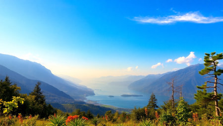 Foggy morning in the mountains. Landscape of foggy mountains.の写真素材