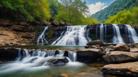 Beautiful waterfall in the forest at Phu Kradueng National Park, Loei, Thailandの写真素材