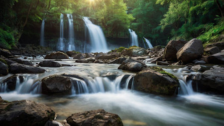 Beautiful waterfall in the forest at Phu Soi Dao National Park, Thailandの写真素材