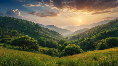 Beautiful summer landscape in the mountains at sunset. Ukraine, Carpathiansの写真素材