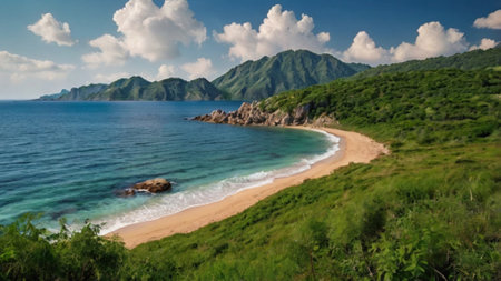 Beautiful seascape. Panoramic view of the beach and the sea.