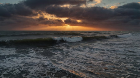 Beautiful sunset on the Baltic sea. Dramatic cloudscape.