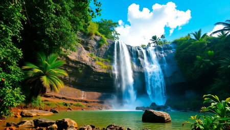 Beautiful waterfall in the jungle, Phuket, Thailand.の写真素材
