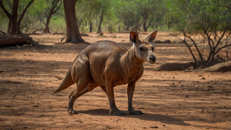 Kangaroo in the savanna of South Africa. Wild animals.