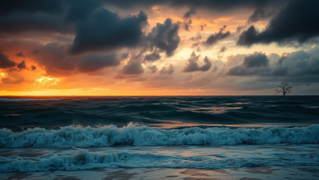 Beautiful sunset over the sea, seascape. Panorama